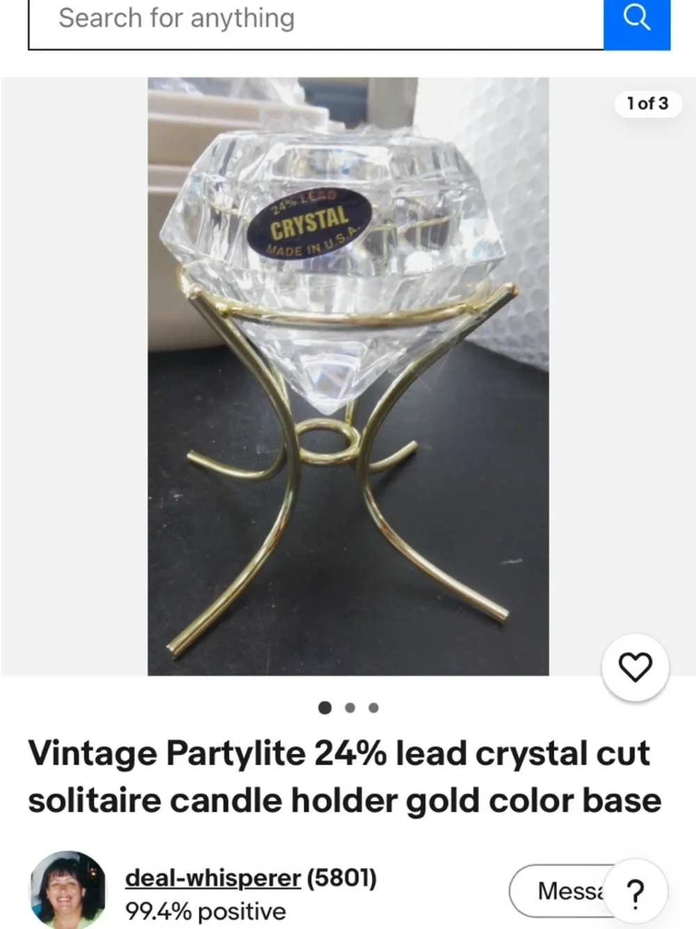 Vintage Y2k Partylite crystal Diamond solitaire candle holder gold Glam Bridal